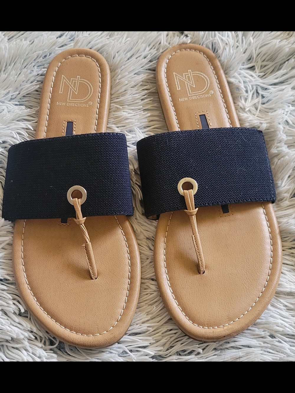 New Directions Tan Footbed Slide with Black Accent